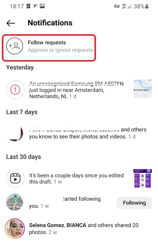 how to manage follow request on IG