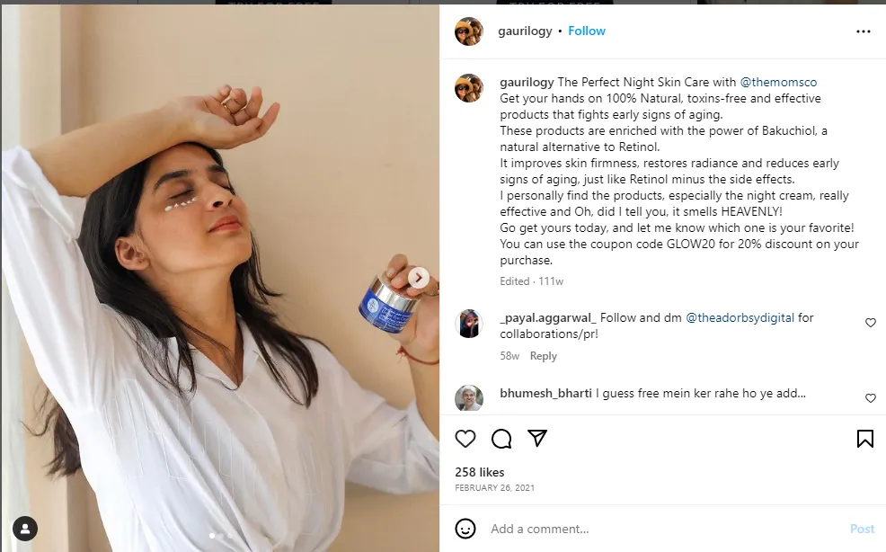 an example of this a promoting a business called The Moms Co. in an affiliate marketing program