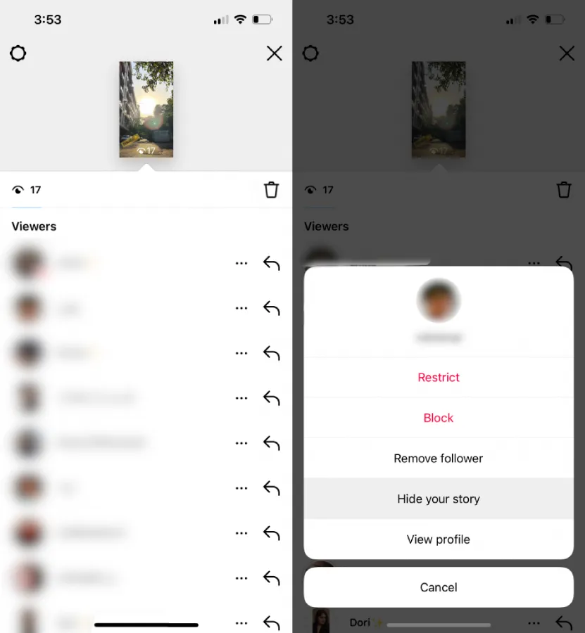 swipe your story up, click on three dots icon and tap hide your story