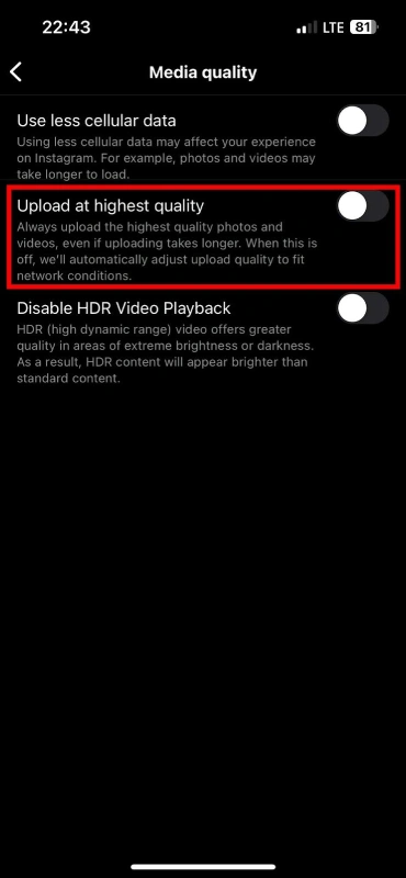 Why are My Instagram Stories Blurry? turn on high quality 