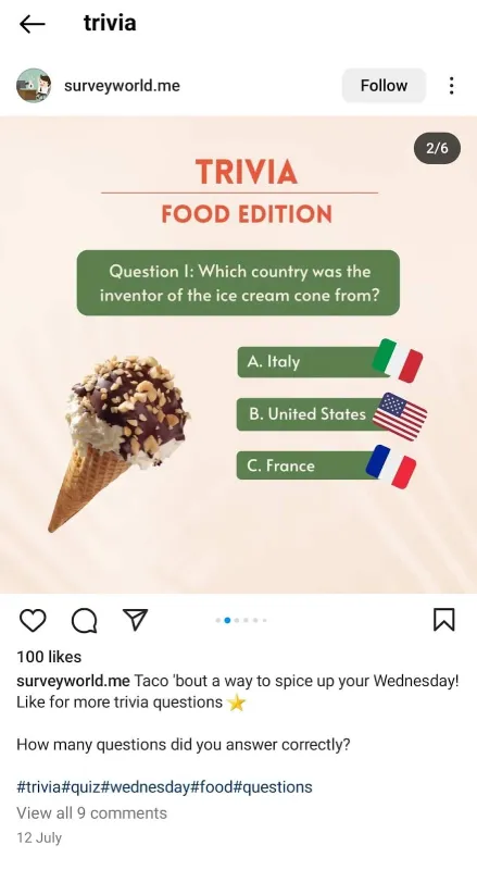 Trivia challenge on Instagram