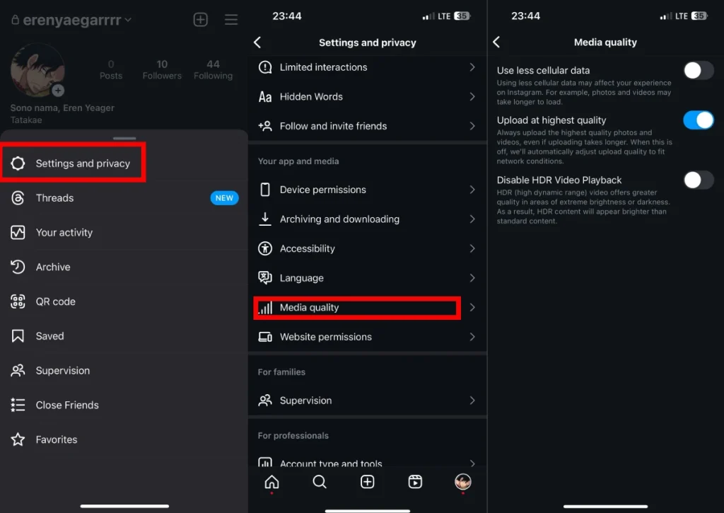 Instagram features: media quality