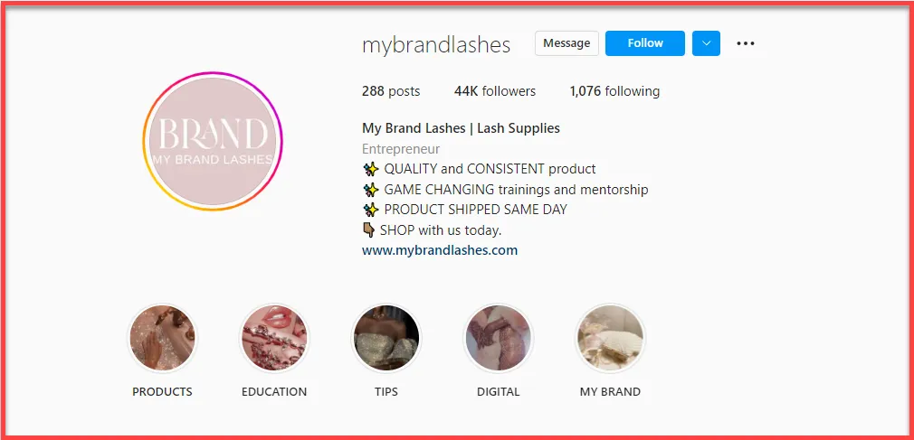 mybrandlashes Instagram account
