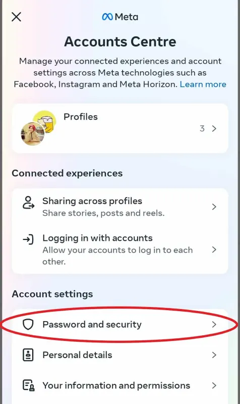 Instagram account centre to change the password