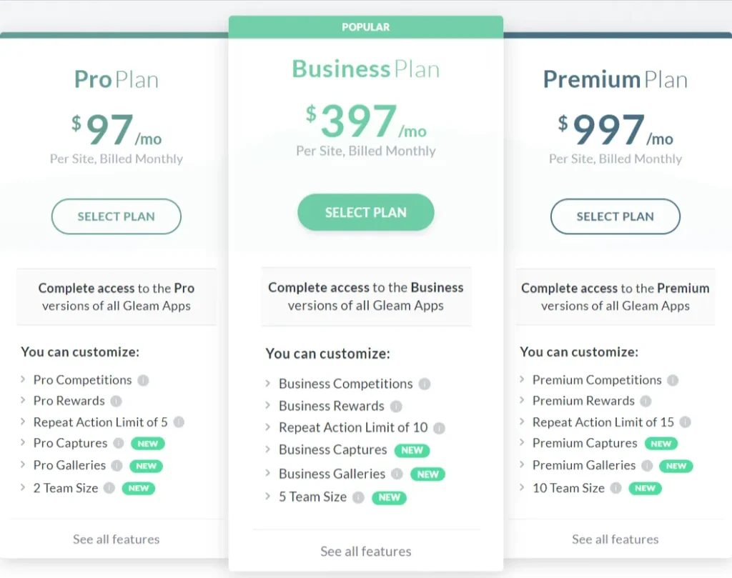 gleam pricing plans