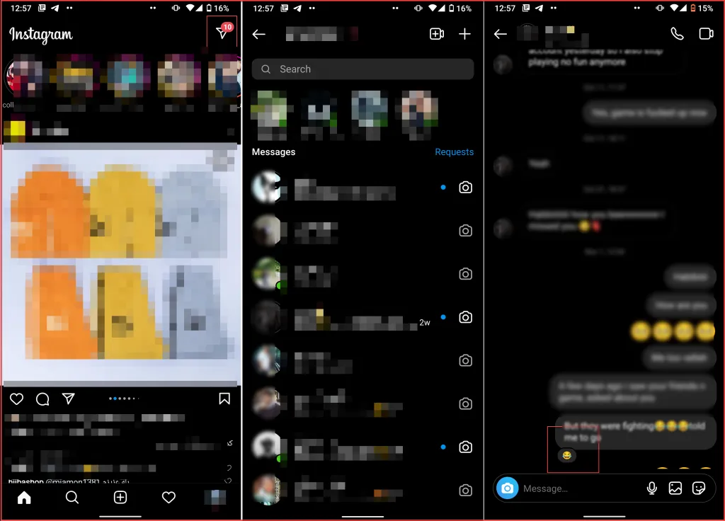 react to instagram messages