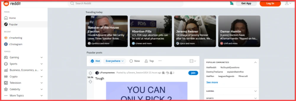 reddit homepage