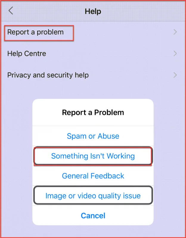 report a problem on instagram