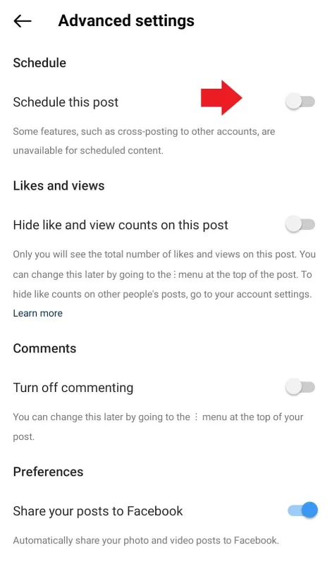 Instagram automation post from Instagram app