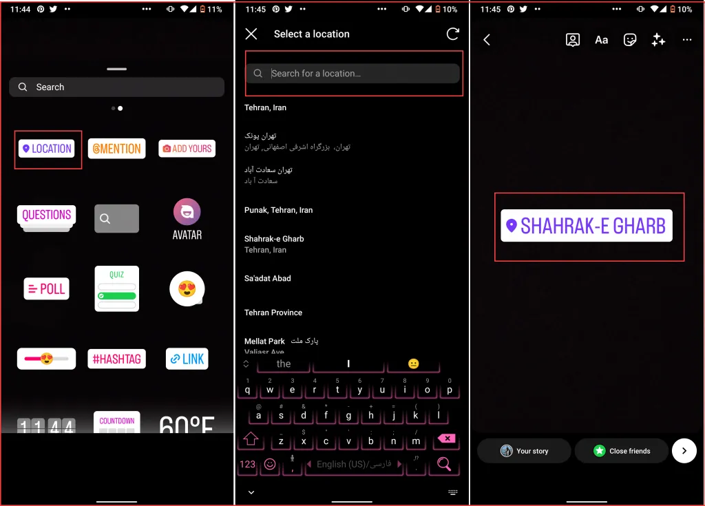Add location to instagram stories