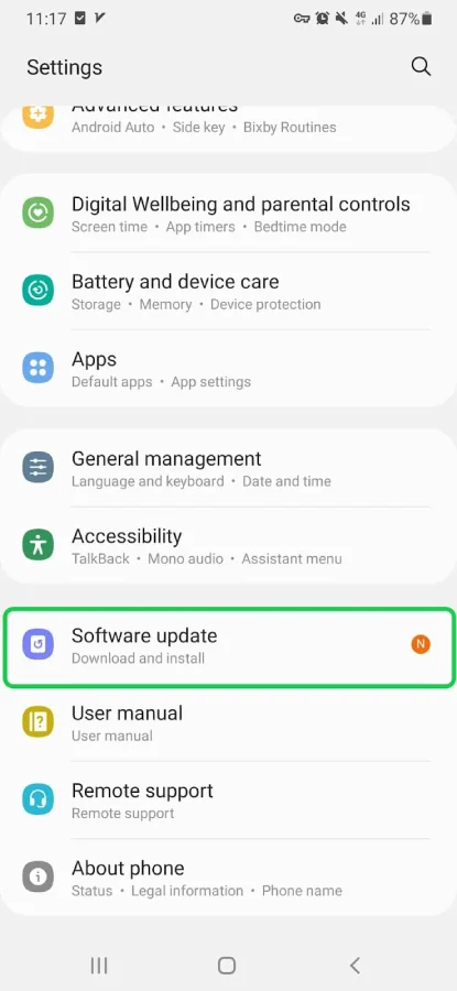 software update on android