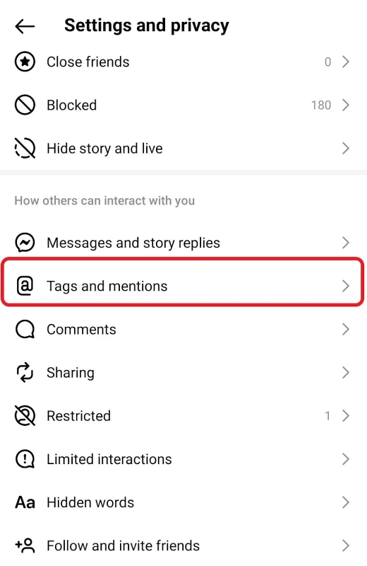 Tag setting on Instagram