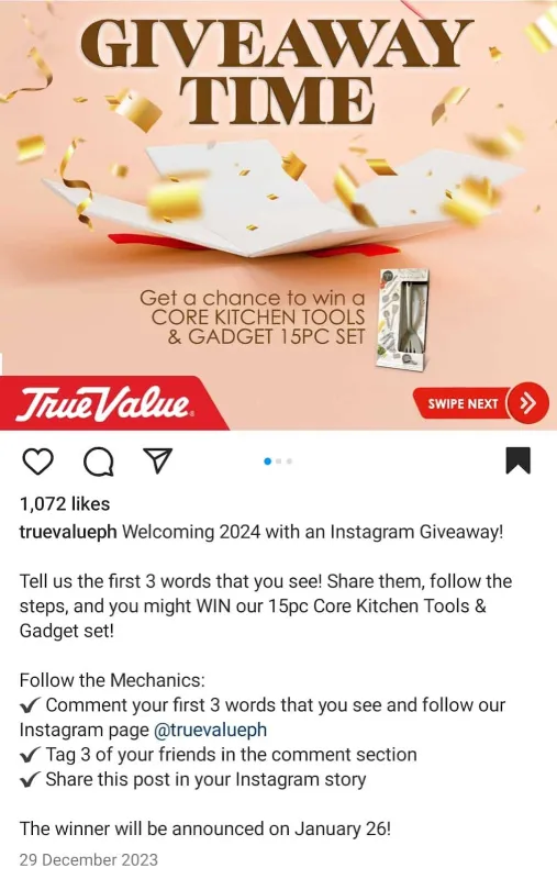 Instagram giveaway caption