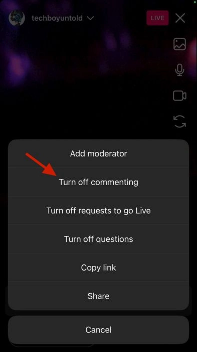how to hide comments on instagram live as the host