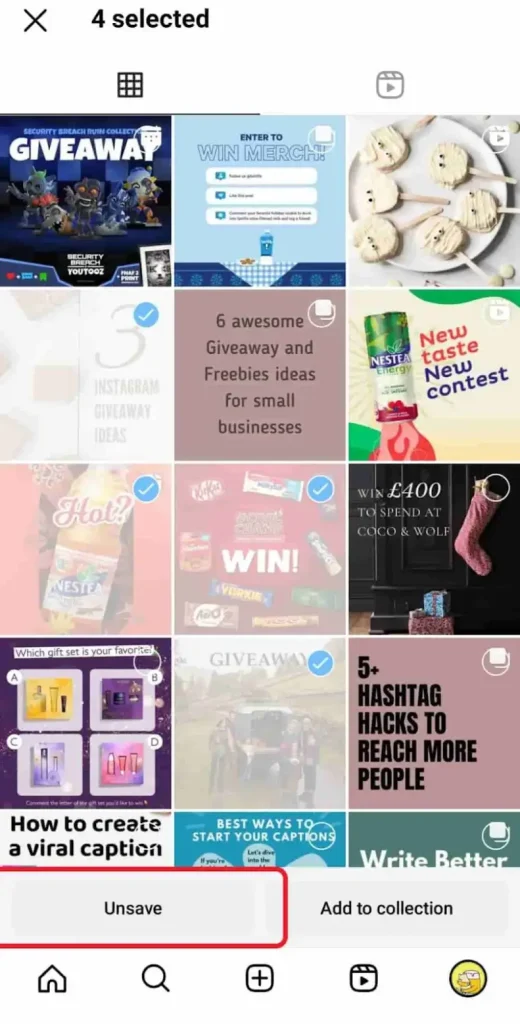 delete saved posts in bulk on IG