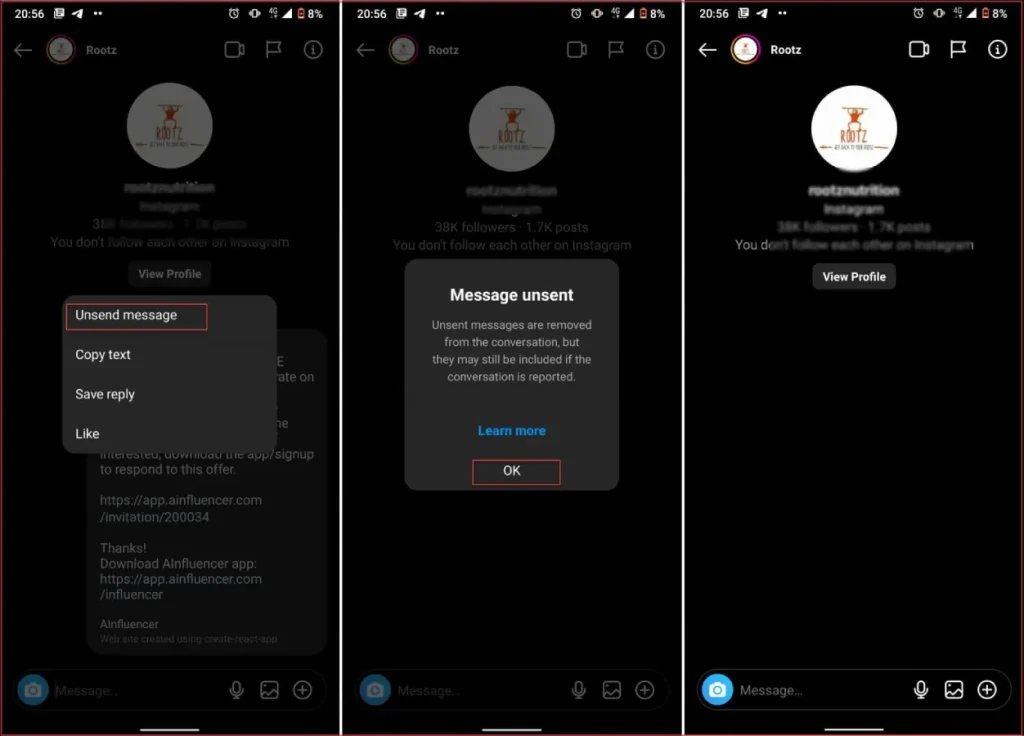 Delete Instagram messages on desktop