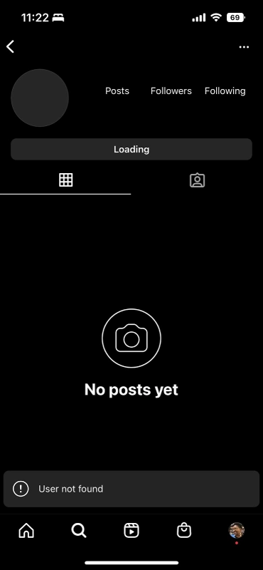 user not found means the user has blocked you