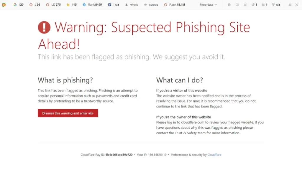 warning message on social sensei website