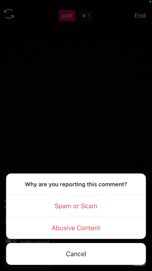 reporting a comment on Instagram live