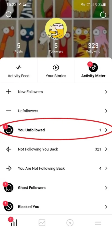 FollowMeter app indicating who I unfollowed on Instagram