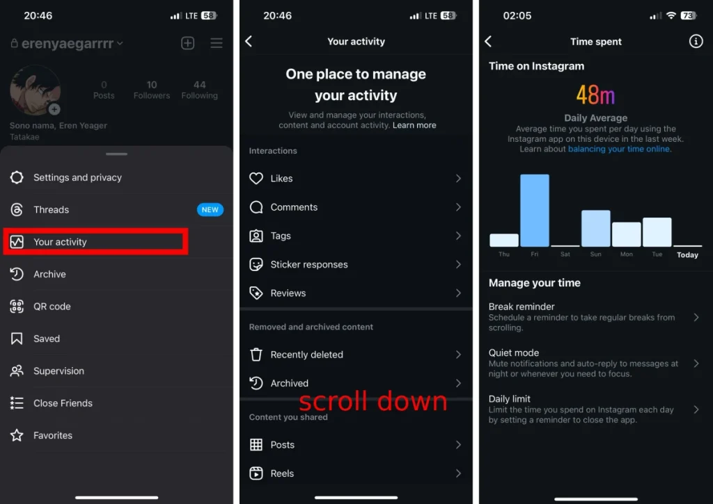 Instagram features: your activity