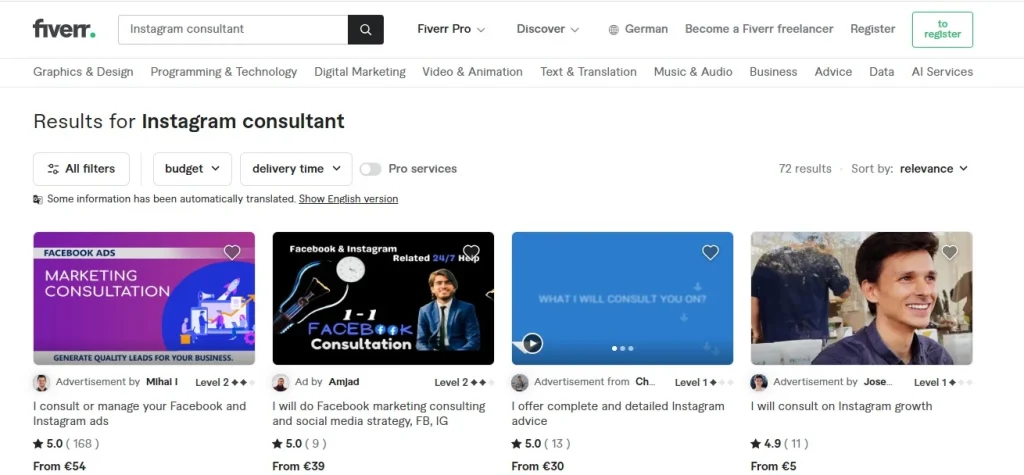 Instagram consultant on Fiverr