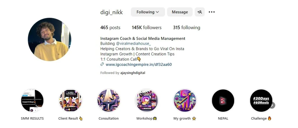 Instagram consultant profile