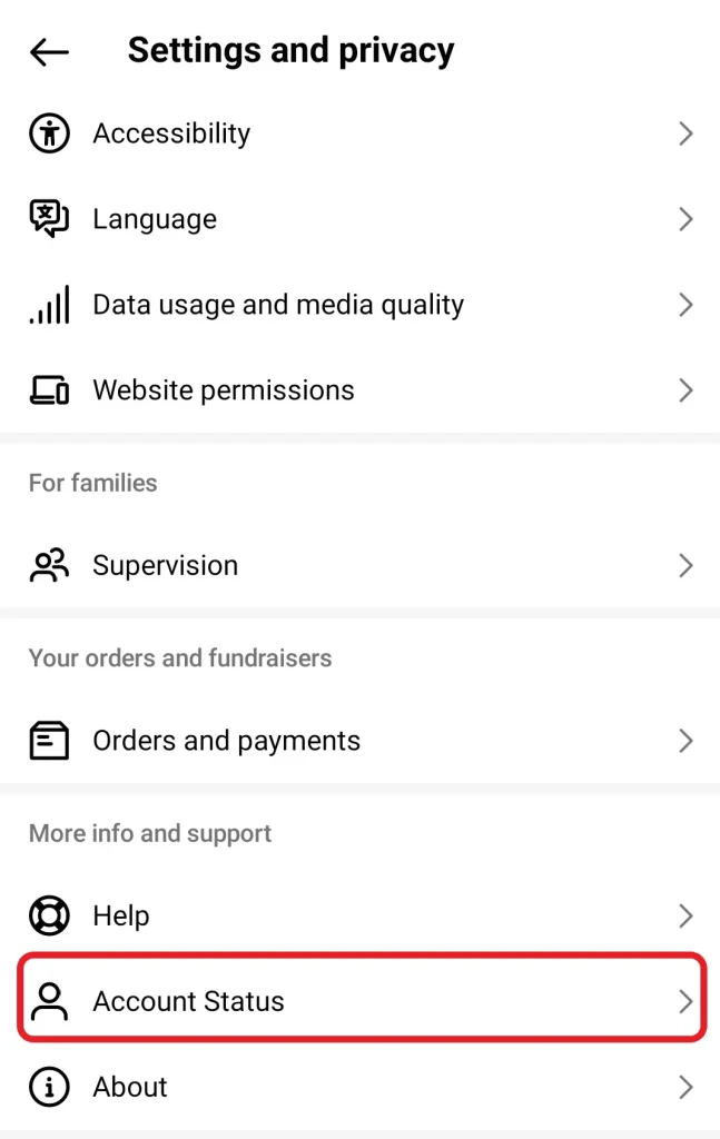 Account Status on IG