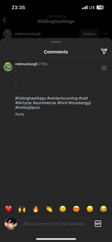 hide hashtags in the comments