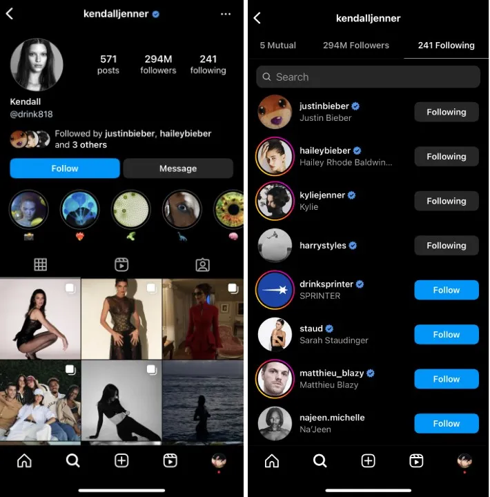 viewing following list
