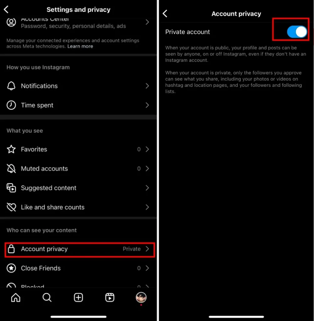 how to switch to private account