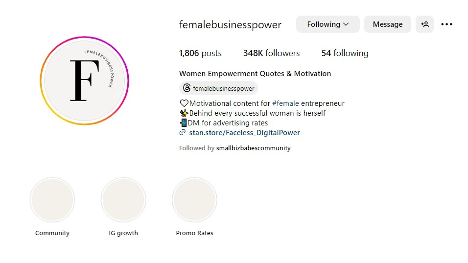 A professional Instagram profile