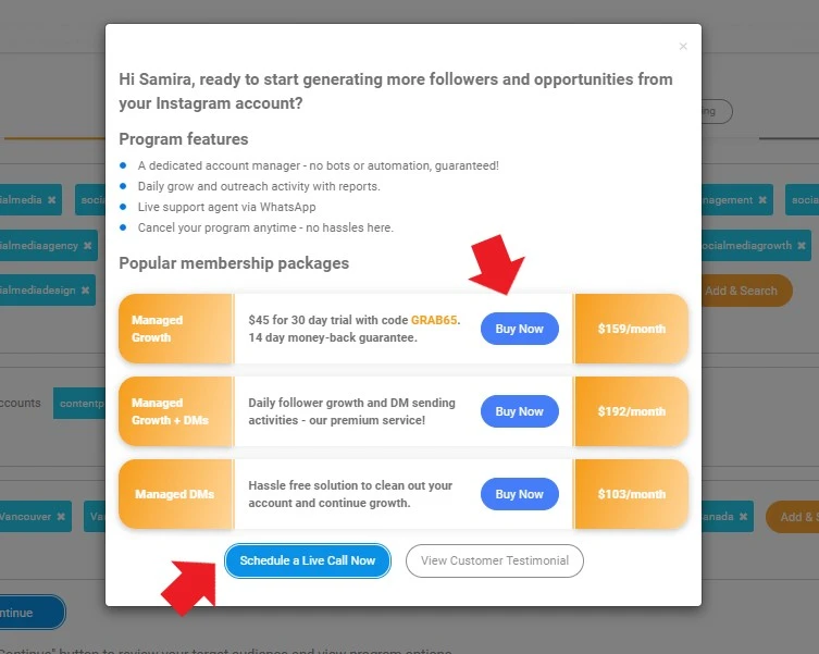 buying growth packages on AiGrow