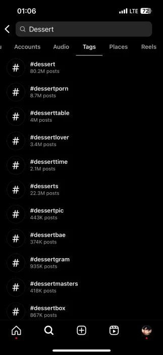 dessert hashtags