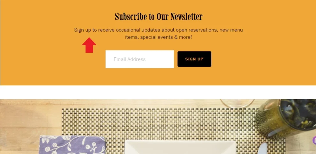 Email signups for catering business