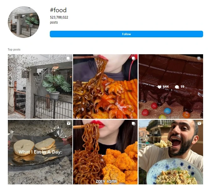 food hashtags on Instagram