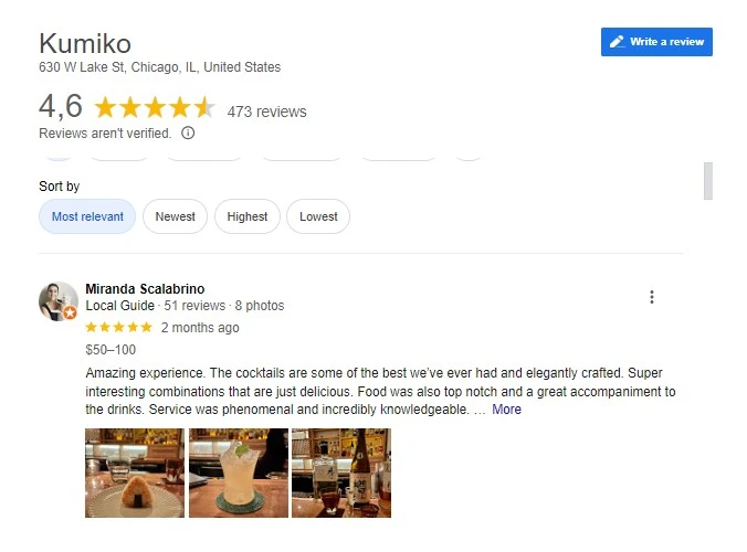 Google reviews of a pub