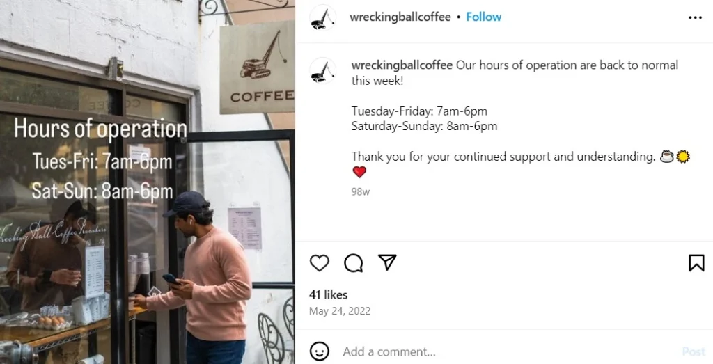 informative content on cafe pages