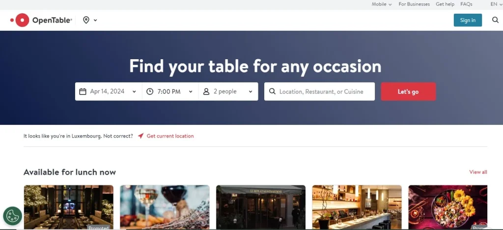 Opentable website