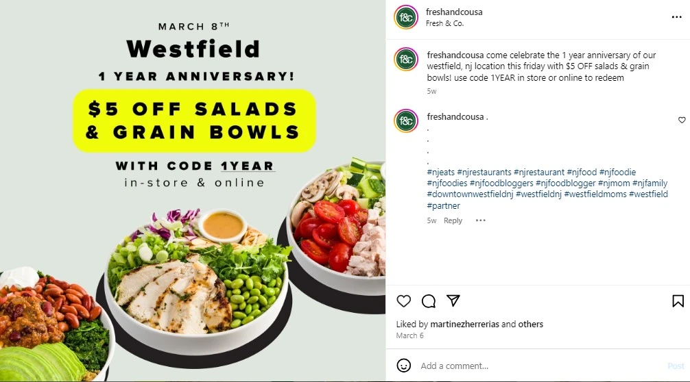 Restaurant offers on Instagram