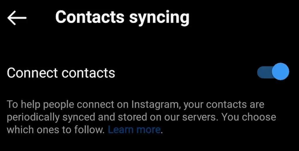 sync contacts on IG