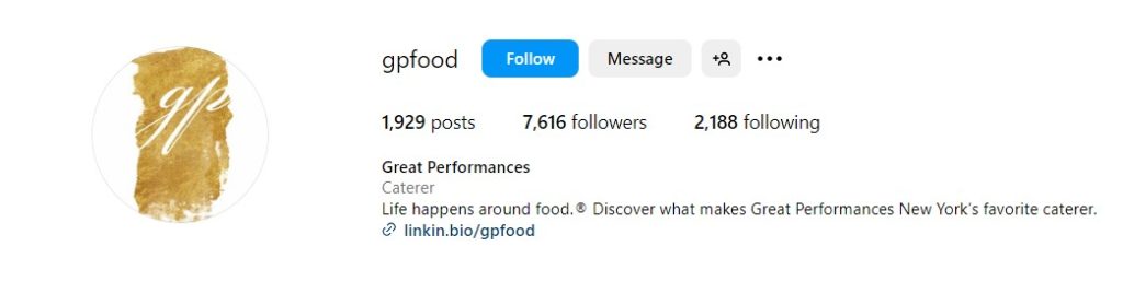 catering bio example for Instagram