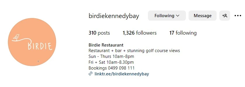clear name for Instagrm bio of restaurants