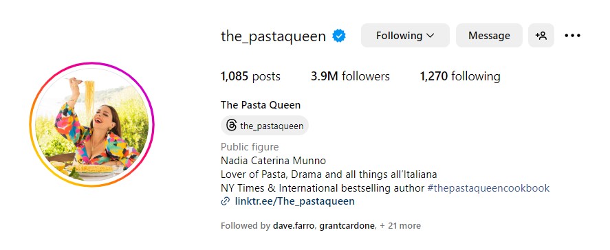 Insta bio for pasta chefs