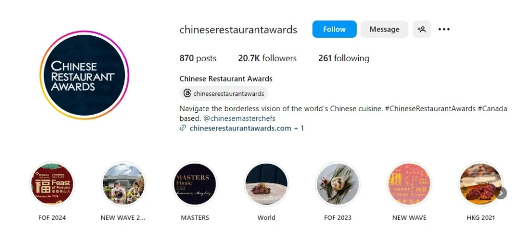 chinese restaurant Instagram bio