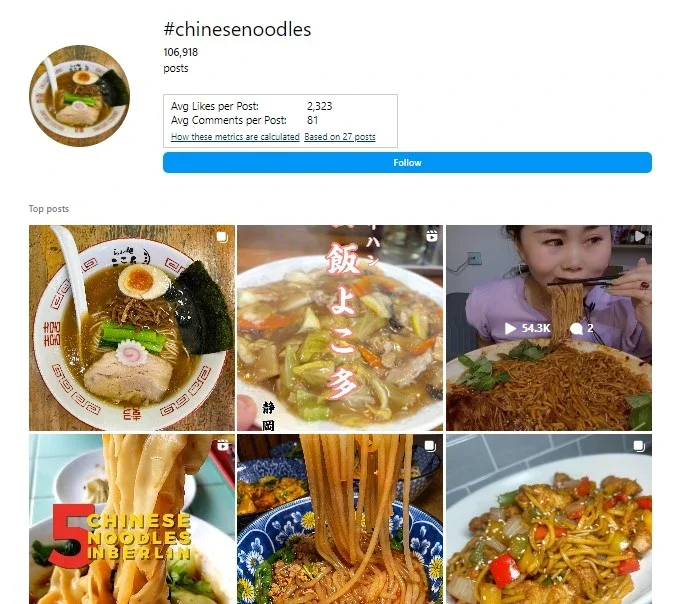 Chinese noodles hashtags