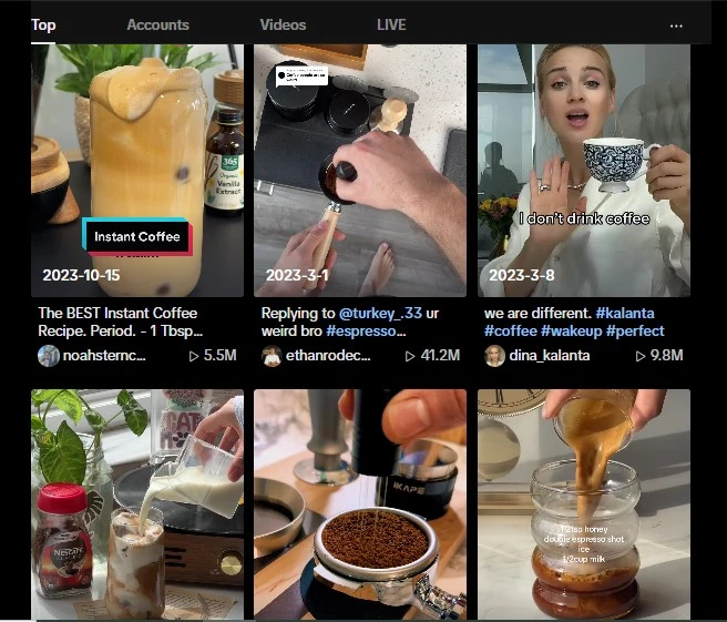coffee hashtags on TikTok