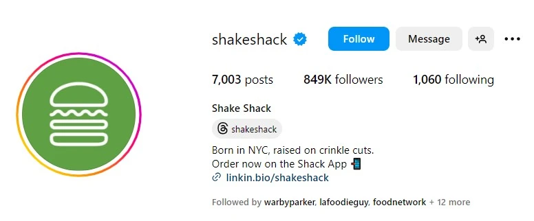 fast food Instagram bio example