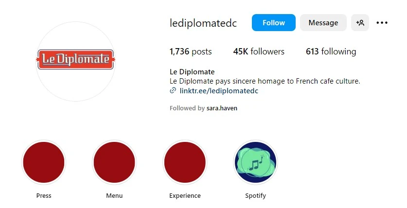 french restaurant Instagram bio example