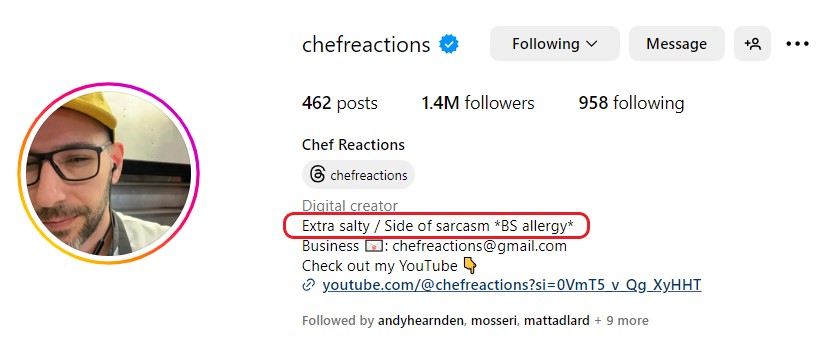 funny IG bios for chefs